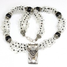 colier tribal berber " Hirz " . cuart rutilat, onix si argint. Maroc